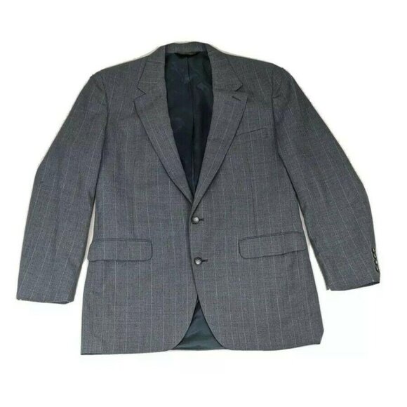 Brooke & Deane Mens Gray Pinstripe Blazer Jacket 2-Button Wool Blend Suit Coat - Picture 1 of 8